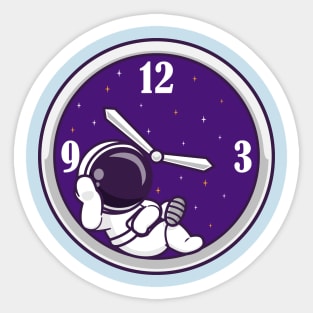 Cute Astronaut Relaxing In Clock Cartoon Sticker